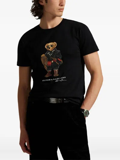 Polo Ralph Lauren Mens Fa25 Black Holiday Bear Bear-print Short-sleeve Cotton T-shirt In Black