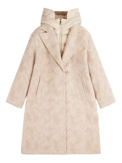 Fay Double Front Coat In Wool And Mohair Herringbone In Neutral
