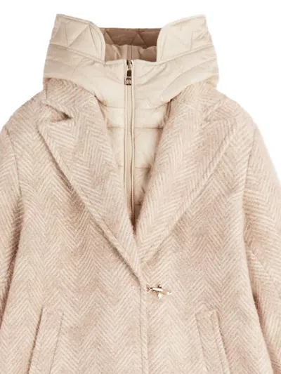 Fay Double Front Coat In Wool And Mohair Herringbone In Neutral