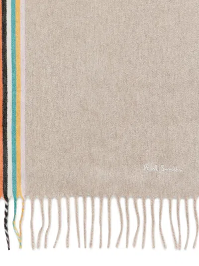 Paul Smith Reversible Cashmere Scarf With Multicolored Stripe Detail In Gray