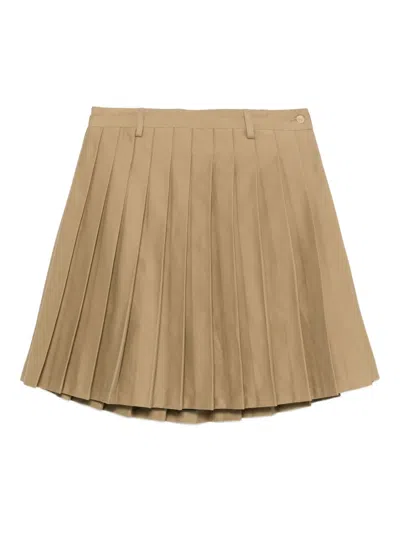 7 For All Mankind Pleated Mini Skirt Twill Sand Storm In Brown