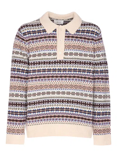 Nn07 Robbie Fair Isle Wool-blend Polo Sweater In Multi