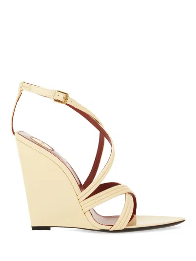 Saint Laurent Strappy Wedge Heel Sandals With Open Toe In Metallic