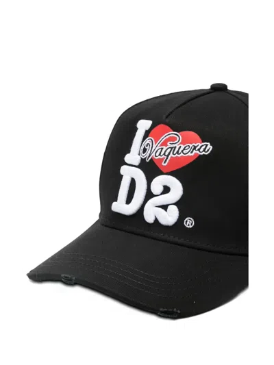 Dsquared2 Distressed Logo Cap In Black