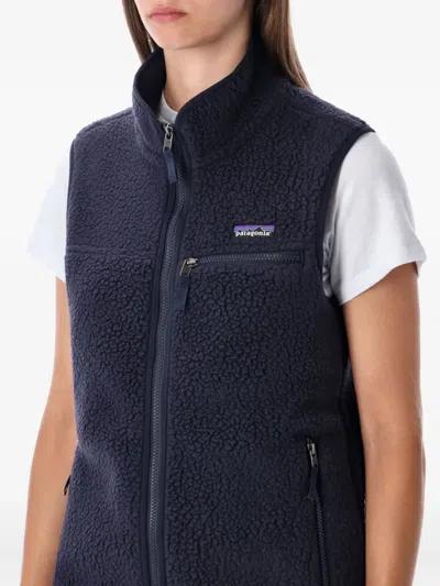 Patagonia Fleece Vest With High Collar And Pockets In Blue