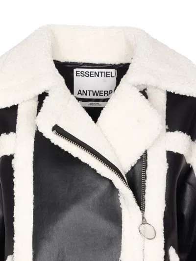 Essentiel Antwerp Ifie Faux Shearling Paneled Jacket In Black