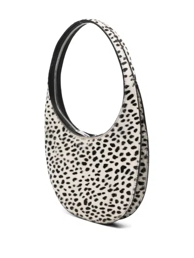 Coperni Swipe Black And White Handbag With Brushed Effect And All-over Polka Dots Motif In Fabric In Black