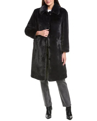 Allsaints Womens Chocolate Brow Sora Relaxed-fit Faux-fur Coat In Black