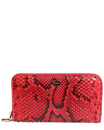 Dolce & Gabbana Red Exotic Leather Zip Around Continental Clutch Wallet In Red
