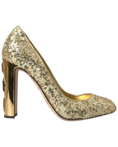 Dolce & Gabbana Gold Sequin Crystal Heels Pumps Shoes