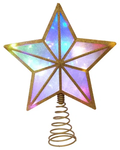 Kurt Adler 11.5-inch Ul 20-light Multicolor Fairy Twinkle Led Gold Glitter 5-point Star Tree Topper In Multi