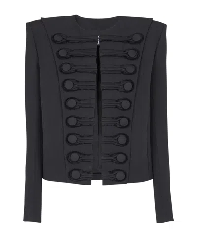 Balmain Spencer Button-embellished Grain De Poudre Wool Jacket In Black
