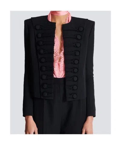 Balmain Spencer Button-embellished Grain De Poudre Wool Jacket In Black