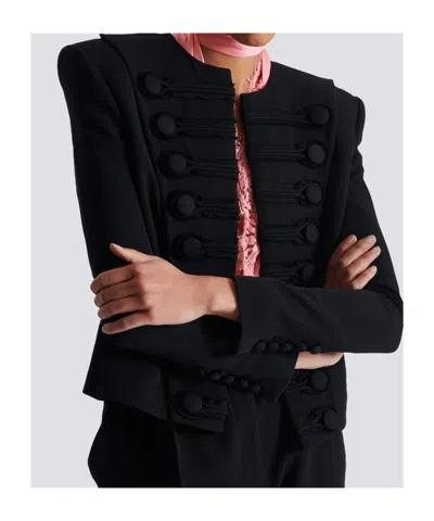 Balmain Spencer Button-embellished Grain De Poudre Wool Jacket In Black