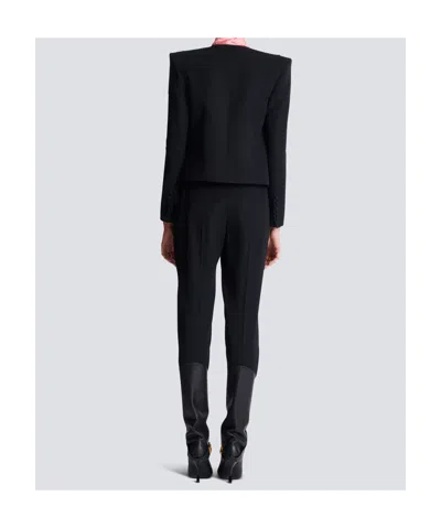 Balmain Spencer Button-embellished Grain De Poudre Wool Jacket In Black