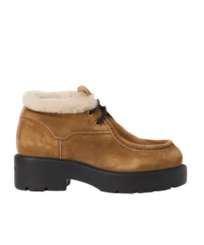 Miu Miu Lace-up Shoes With Chunky Sole And Fur Trim In Brown