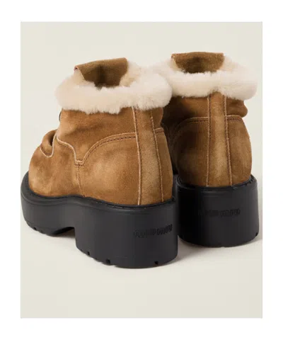 Miu Miu Lace-up Shoes With Chunky Sole And Fur Trim In Brown