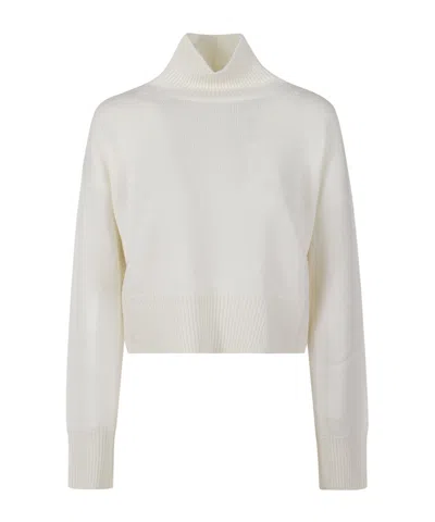 Dondup Cropped Sweater With High Turtleneck And Ribbed Detailing In White