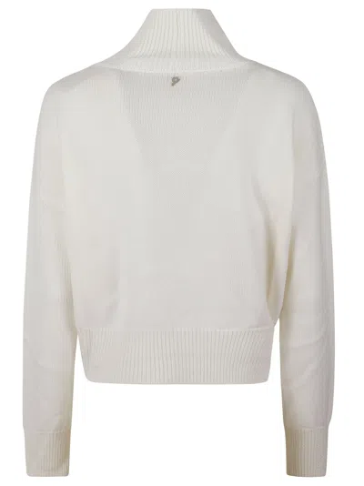 Dondup Cropped Sweater With High Turtleneck And Ribbed Detailing In White