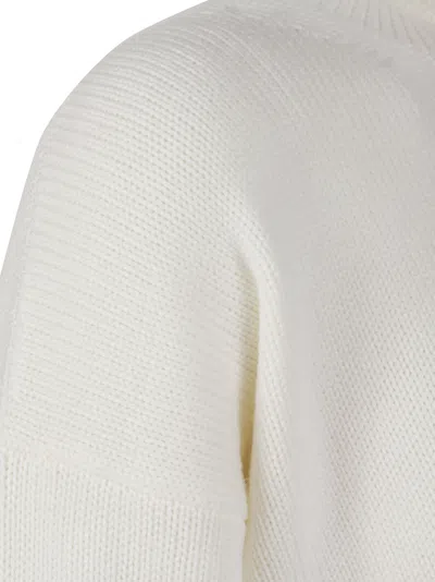 Dondup Cropped Sweater With High Turtleneck And Ribbed Detailing In White