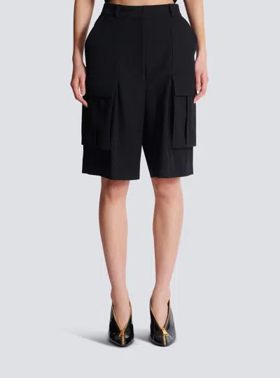 Balmain Bermuda Shorts In Grain De Poudre Wool In Black