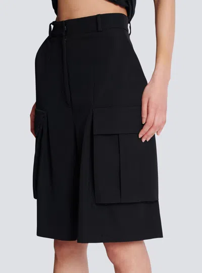 Balmain Bermuda Shorts In Grain De Poudre Wool In Black