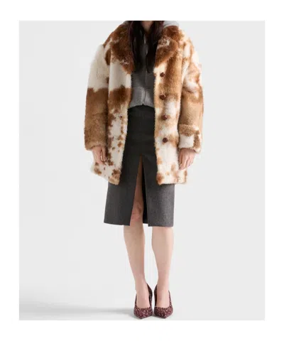 Prada Shearling Coat In Brown