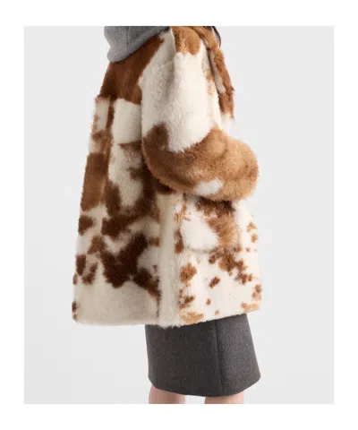 Prada Shearling Coat In Brown