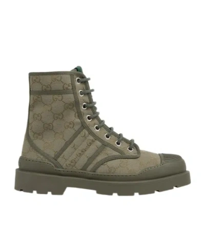 Gucci Army Green Gg Fabric Ankle Boots In Green