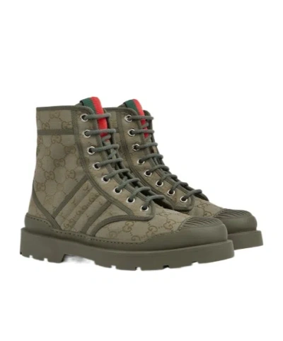Gucci Army Green Gg Fabric Ankle Boots In Green