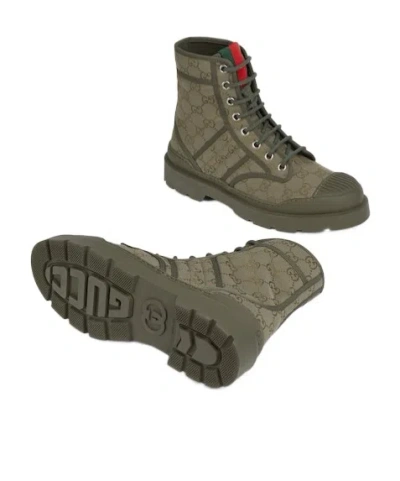 Gucci Army Green Gg Fabric Ankle Boots In Green