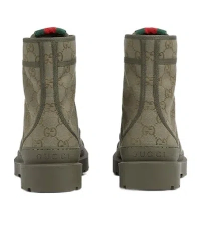 Gucci Army Green Gg Fabric Ankle Boots In Green