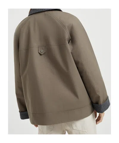 Brunello Cucinelli Grey Jacket With Classic Collar With Snap Buttons In Cotton Blend Woman In Brown