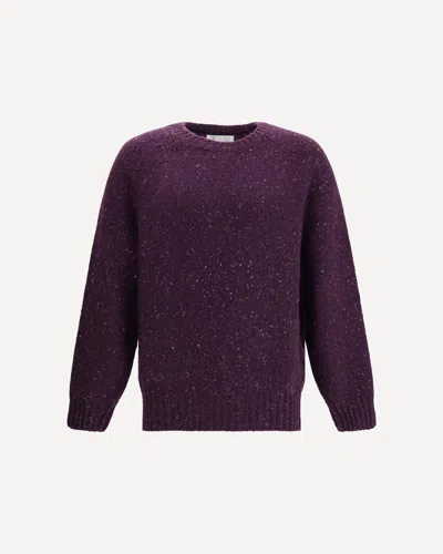 Brunello Cucinelli Crewneck Sweater With Raglan Sleeves And Speckled Pattern In Purple