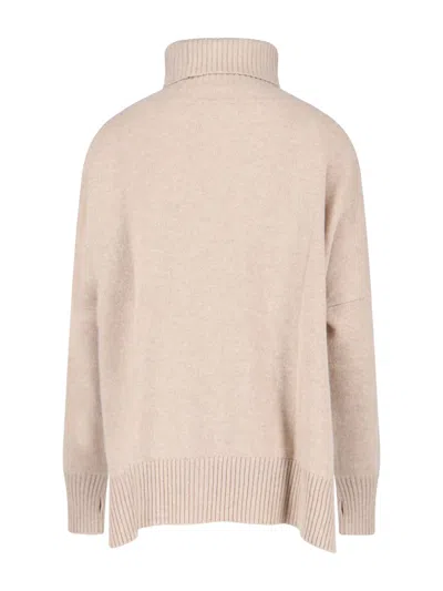 Ma'ry'ya High Neck Cashmere And Virgin Wool Sweater With Side Slits In Neutral