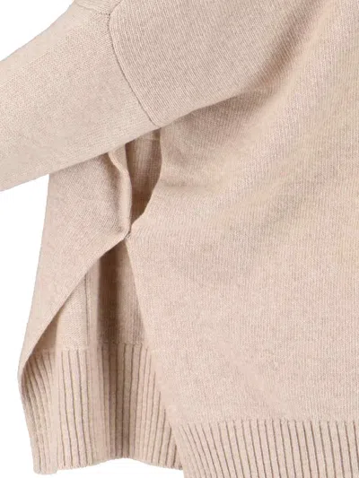 Ma'ry'ya High Neck Cashmere And Virgin Wool Sweater With Side Slits In Neutral