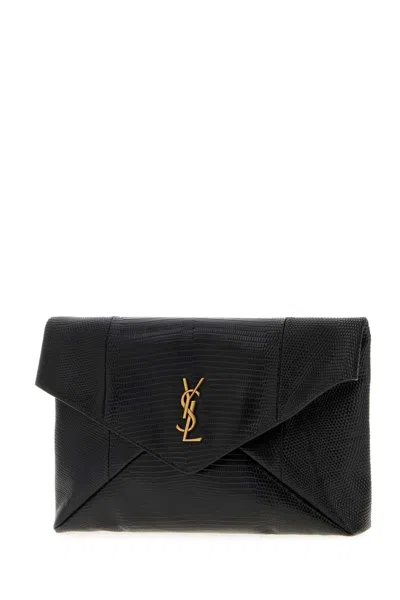 Saint Laurent Envelope Cassandre Xxl Leather Clutch In Black