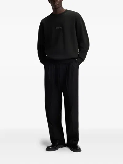 Hugo Boss Mens Black Brand-embroidered Relaxed-fit Cotton-blend Sweatshirt Xxl