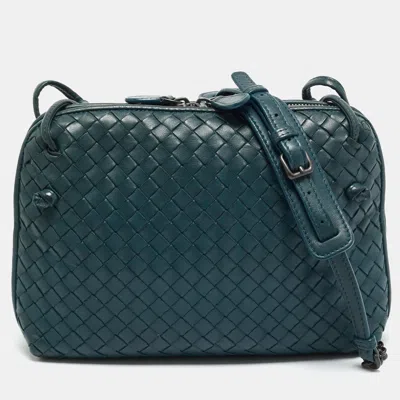 Pre-owned Bottega Veneta Teal Green Intrecciato Leather Nodini Crossbody Bag
