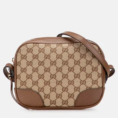 Pre-owned Gucci Beige Brown Gg Canvas Bree Crossbody In Sand