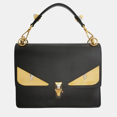 Pre-owned Fendi Black Leather Bugs Kan I Top Handle Bag
