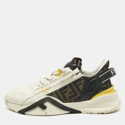 Pre-owned Fendi Multicolor Fabric And Leather Flow Lace Up Sneakers Size 42 In White