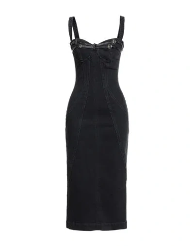 Versace Jeans Couture Woman Midi Dress Black Size 4 Cotton, Elastane, Polyurethane Resin, Polyester In Black