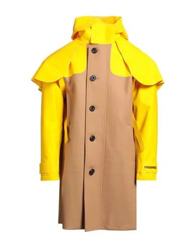 Dsquared2 Man Coat Camel Size 40 Virgin Wool, Polyamide, Elastane, Cotton, Polyurethane In Brown