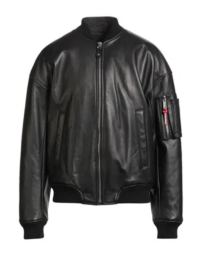 Dsquared2 Leather Jacket With Logoed Slider In Black