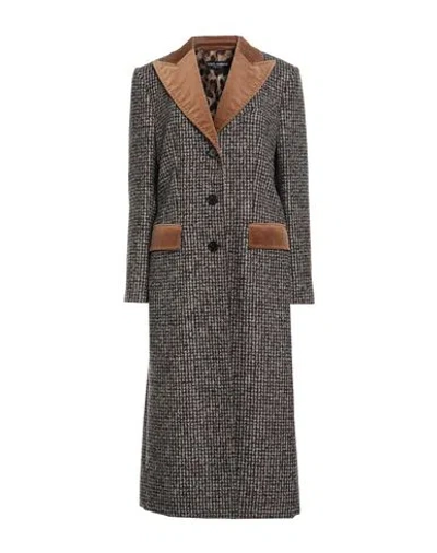 Dolce & Gabbana Woman Coat Khaki Size 2 Wool, Alpaca Wool, Cotton, Polyamide, Elastane In Gray