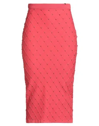 Elisabetta Franchi Woman Midi Skirt Coral Size 8 Viscose, Polyamide, Polyester, Acrylic In Red