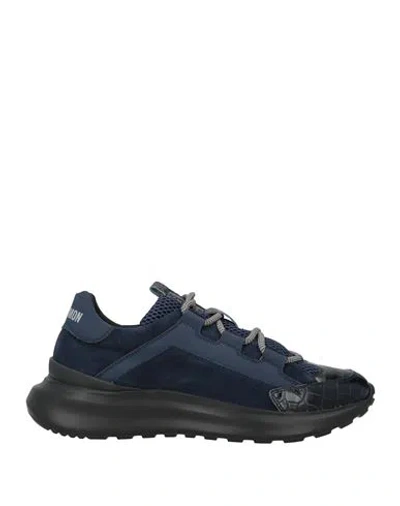 Mich Simon Man Sneakers Navy Size 13 Leather, Textile Fibers In Blue