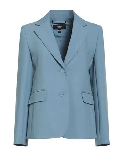 Weekend Max Mara Woman Blazer Sky Blue Size 12 Polyester, Viscose, Elastane In Blue