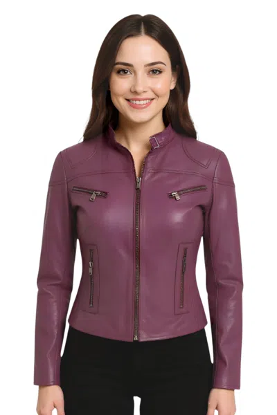 Infinity Leather Women's Casual Slim-fit Leather Biker Jacket-tulsa In Purple